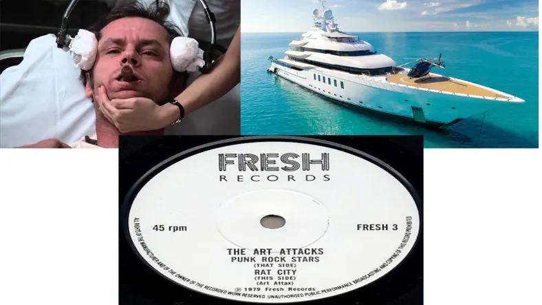 A luxury yacht with gold bidets and a helipad